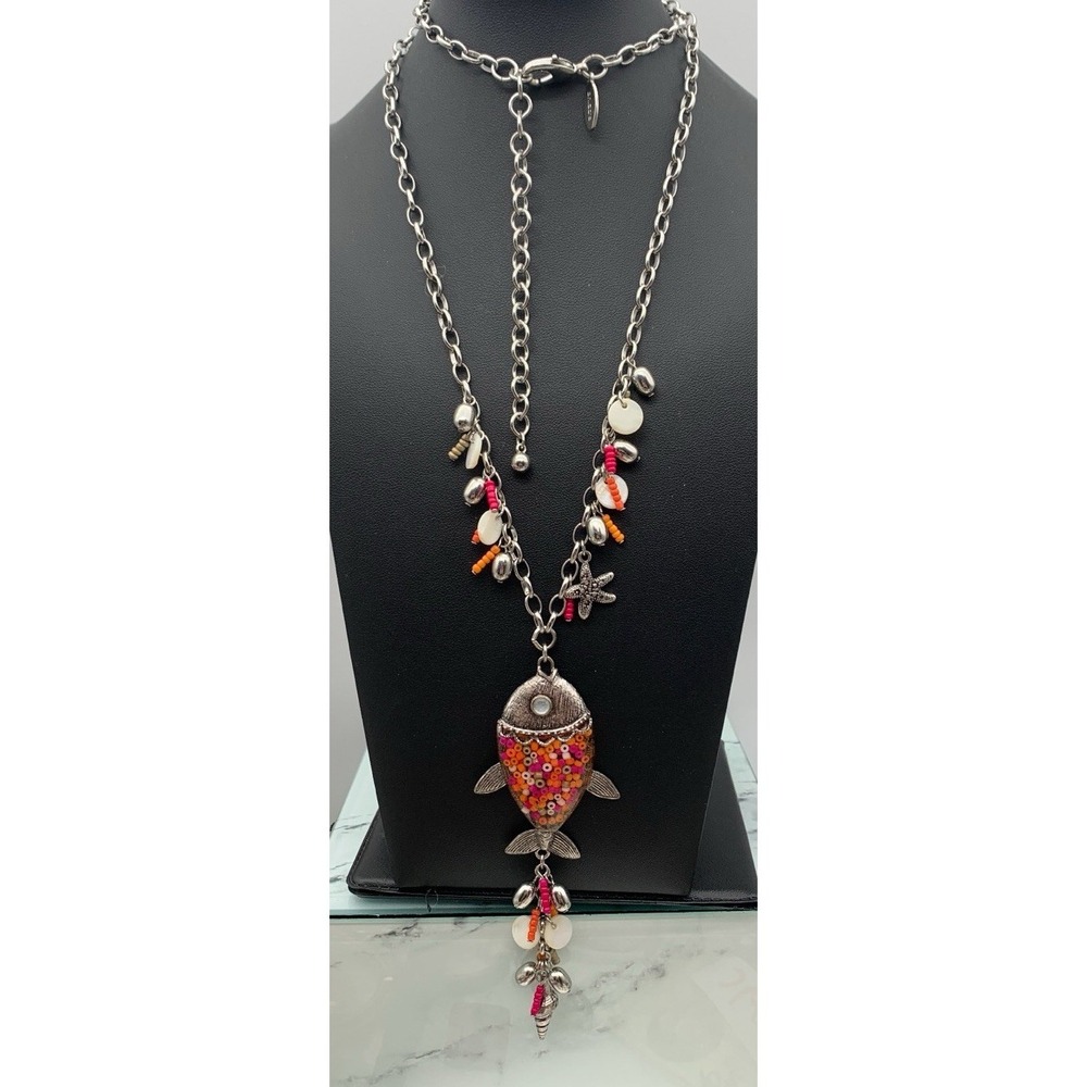 Chicos Silver Tone And Colorful Fun Fish Pendant Ocean Themed Charm Necklace - Picture 6 of 7